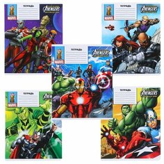 Тетрадь 18 листов, линейка, 5 видов микс, Мстители Marvel