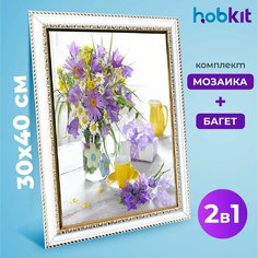 Алмазная мозаика полная выкладка HOBKIT "Яркий букет-3 30х40+Багет белый " 40х30 размер холста,