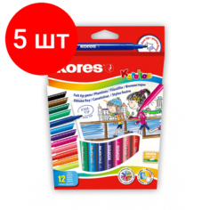 Комплект 5 наб, Фломастеры KORELLOS Kores 12 цветов, в картонной коробке с подвесом, 29013