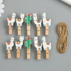 Арт Узор Декор для творчества дерево "Прищепка. Ламы и кактусы" набор 10 шт 5х2х1,2 см