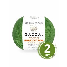 Пряжа Gazzal Baby Cotton XL (Беби Коттон XL) - 2 мотка Цвет: 3449 Хаки 50% хлопок, 50% акрил, 50 г 105 м Yarn Art