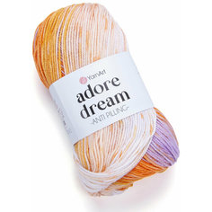 Пряжа Yarnart Adore dream белый-кремовый-оранжевый-светло-сиреневый (1053), 100%акрил, 280м, 100г, 1шт