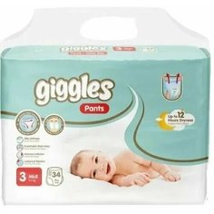 Детские подгузники-трусики - GIGGLES TWIN MIDI SIZE BABY PANTS 3 размер 4-9кг 34шт