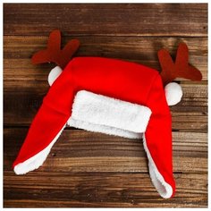 Карнавальная шапка "Ушанка" с рожками Нет бренда