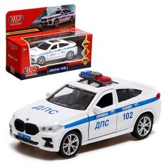 Машина металлическая «BMW X6 полиция», 12 см, двери, багаж, инерция, цвет белый Технопарк
