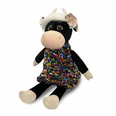 Мягкая игрушка Maxitoys коровка Даша в цветном платье, 23 см, черный