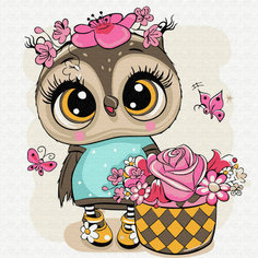 Картина по номерам Molly 20х20 см Сова с корзиной цветов