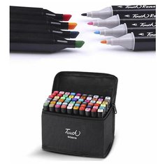 Фломастеры (маркеры) для скетчинга 60 штук (цветов) (набор профессиональных двухсторонних скетч маркеров в чехле) Marker