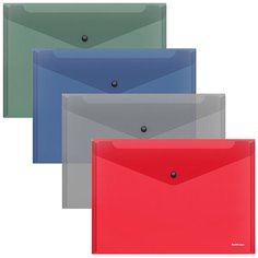 Папка-конверт на кнопке пластиковая Glossy Classic, полупрозрачная, B5, ассорти Erich Krause