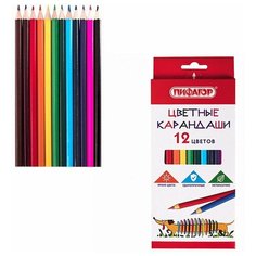 Пифагор Карандаши цветные пифагор "Веселая такса", 12 цветов, классические, заточенные, 181806