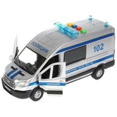 Машинка Ford Transit Полиция с фигуркой Технопарк цвет серебро 22.5 см инерционный механизм, свет, звук, откр двери,
