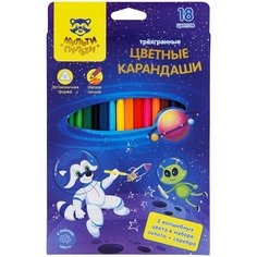 CP_29298 Карандаши цветные Мульти-Пульти "Енот в космосе", 18цв, трехгран, заточен, европодвес