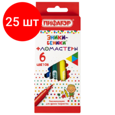 Комплект 25 шт, Фломастеры пифагор "эники-беники", 6 цветов, вентилируемый колпачок, 151400