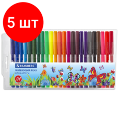 Комплект 5 шт, Фломастеры BRAUBERG "Wonderful butterfly", 24 цвета, вентилируемый колпачок, пласт. упаковка, увеличенный срок службы, 150524