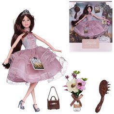 Кукла ABtoys "Amelia. Летний вечер" с диадемой в платье с ажурной двухслойной юбкой, темные волосы 30см