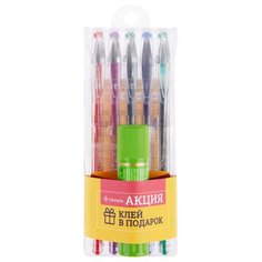 CROWN набор гелевых ручек Hi-Jell Color 5 цветов + подарок клей-карандаш Crown Expert HJR-500SET/5/А, 5 шт.