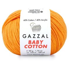 Пряжа Gazzal Baby Cotton Gazzal Цвет. 3416, оранжевый, 10 мот, хлопок - 60%, акрил - 40%