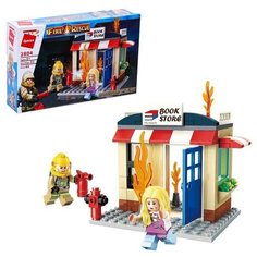 Конструктор Огнеборцы Пожар в книжном магазине, 2 минифигуры и 88 деталей Qman