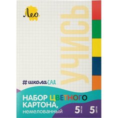 Набор цветного картона "Лео" "Учись" немелованный LSNM-02 A4 20 х 28 см 5 л. 5 цв.
