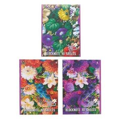 Блокнот А5, 40 листов на скрепке "Цветы", микс из 3-х видов, 5 шт. Альт