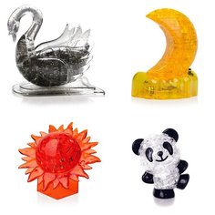 Игрушки новогодний Модель для сборки комплект из 4х штук Идея подарка классу 23 февраля Лебедь, Месяц, Шар Солнце, Панда Со светом Iq Toy