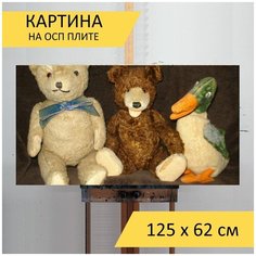 Картина "Игрушки, плюшевый мишка, плюшевая игрушка" для интерьера на стену / Декор в дома, спальню, на кухню, детскую комнату, 125 см х 62 см Lots Prints