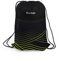 Мешок для обуви 1 отделение Berlingo "Black and green geometry", 360*470мм, карман на молнии (арт. 351236)