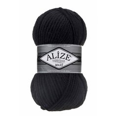 Пряжа "Superlana Maxi" 75% акрил, 25% шерсть 100м/100гр (60 чёрный) Alize