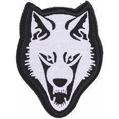 Нашивка, шеврон, патч (patch) на липучке Волк белый на черном фоне, размер 8,5*6,5см Нет бренда