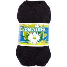 Пряжа ПНК Кирова Ромашка чёрный (7214), 100%мерсеризованный хлопок, 320м, 75г, 1шт