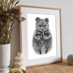 Картина Метрика Отпечаток ножки слепок для новорожденного Медведь Пяточки ладошки