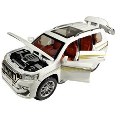 Toyota Land Cruiser Prado Тойота Ленд Крузер Прадо 1:24 21см, машинка металлическая инерционная с открывающимися дверьми, капотом белая. Neposeda Toys