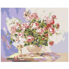 Картина по номерам, "Живопись по номерам", 72 x 90, F12, цветы, букет, розы, натюрморт, ваза, ангел