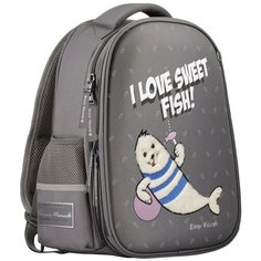 Рюкзак BrunoVisconti, облегченная капсула, серый с эргономичной спинкой, «счастливый белёк», Арт. 12-001-096/05