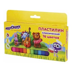 Юнландия Пластилин классический юнландия юнландик-музыкант , 16 цветов, 320 г, высшее качество, 105030, 6 шт.