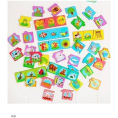 WoodLand Toys Набор»Мама, малыш, жилище», (пазл-тройной), элемент 5,5 × 5,5 см, 16 мини-пазлов