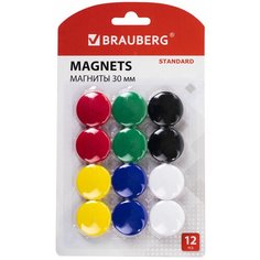 Магниты для доски магнитно-маркерная BRAUBERG 237472, STANDARD, 12 шт, ассорти