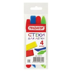 Комплект 20 шт, Стеки для лепки пифагор, набор 4 шт, цветные, пакет с подвесом, 229717