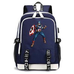 Рюкзак Капитан Америка (Avengers) синий с USB-портом №3 Noname