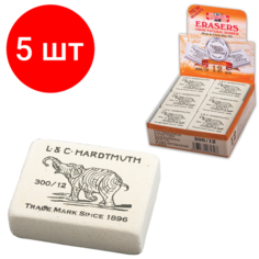 Комплект 5 шт, Ластик KOH-I-NOOR "Слон" 300/12, 48х37х16 мм, белый, прямоугольный, натуральный каучук, 0300012002KDRU