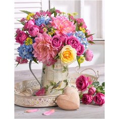 Алмазная мозаика на подрамнике 40х50 "Летний букет" /Наборы с круглыми стразами /Полные алмазные вышивки/ Алмазная вышивка с сюжетом цветы Bright Hobby