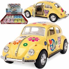 Металлическая машинка игрушка 1:32 «1967 Volkswagen Classical Beetle (Пастельные цвета с принтом)» инерционная / Желтый Kinsmart
