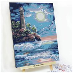 Картина по номерам, холст на подрамнике - Тропический Маяк Морской Пейзаж RED Panda