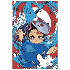 Картина по номерам на холсте с подрамником ЖПН "Клинок рассекающий демонов: Танджиро Камадо", Раскраска 40x60 см, Манга Аниме Мальчики Абстракция