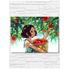 Картина по номерам на холсте аниме девочка с яблоками - 11281 Г 30x40