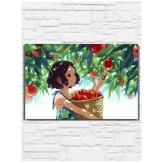 Картина по номерам на холсте аниме девочка с яблоками - 11281 Г 60x40