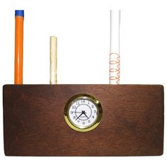 Подставка деревянная для карандашей и ручек с часами Ирвинт