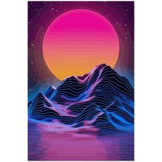 Картина по номерам на холсте неоновый закат ретровэйв вапорвейв retrowave vaporwave - 2420 40X60