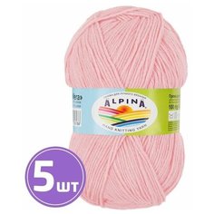 Пряжа детская для вязания крючком, спицами Alpina Альпина VERA классическая средняя, акрил/хлопок, цвет №10 Светло-розовый, 280 м, 5 шт по 100 г