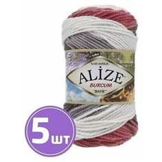 Пряжа для вязания крючком, спицами Alize Ализе Burcum Batik средняя, акрил 100%, цвет 1984 бело-серо-малиновый, 5 шт. по 100 г, 200 м